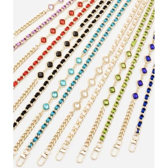 Cross Body Replacement Chain with Green Rhinestone's and Ribbon 47 in long - Picture 3 of 3